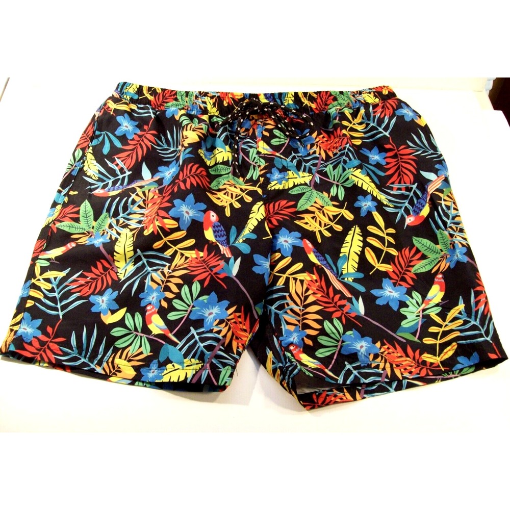 New Men's Distortion Swim Trunks, Large, Tropical Parrots